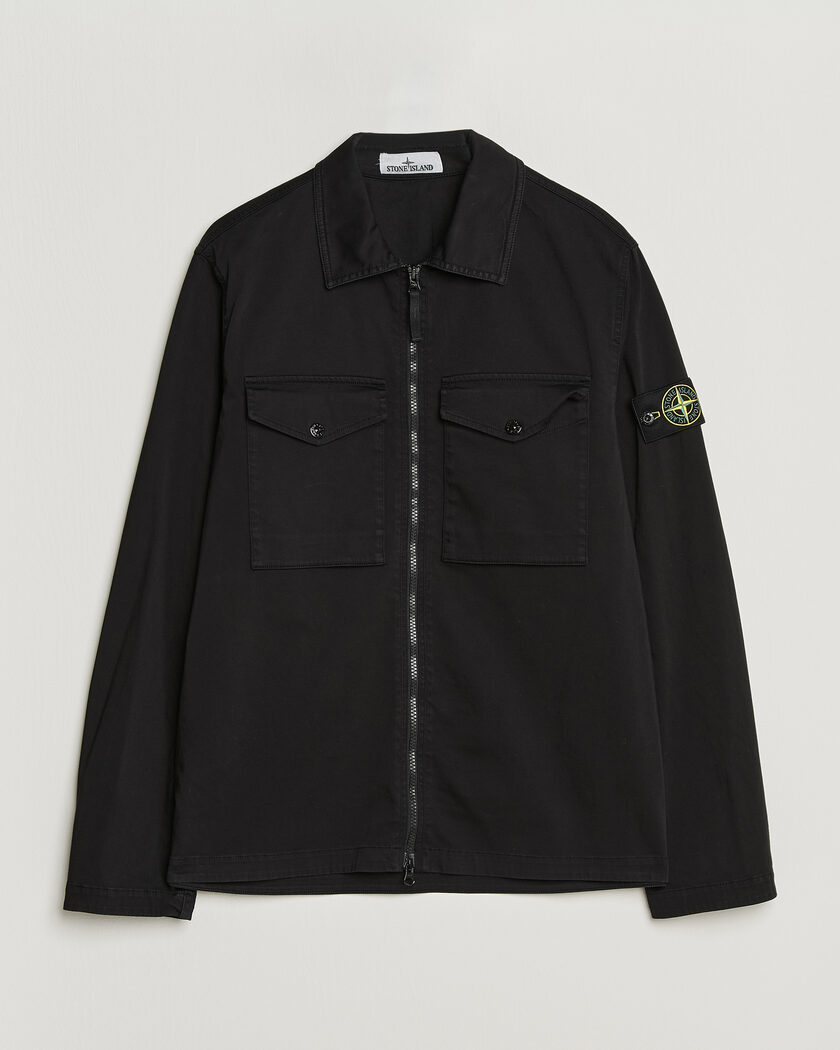 Stone Island Organic Cotton Satin Stretch Zip Overshirt Black – Zwart