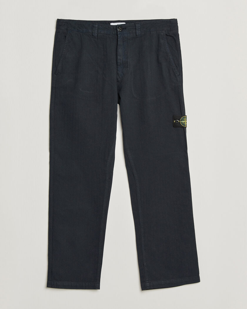 Stone Island Cotton Herringbone Pants Navy Blue – Blauw