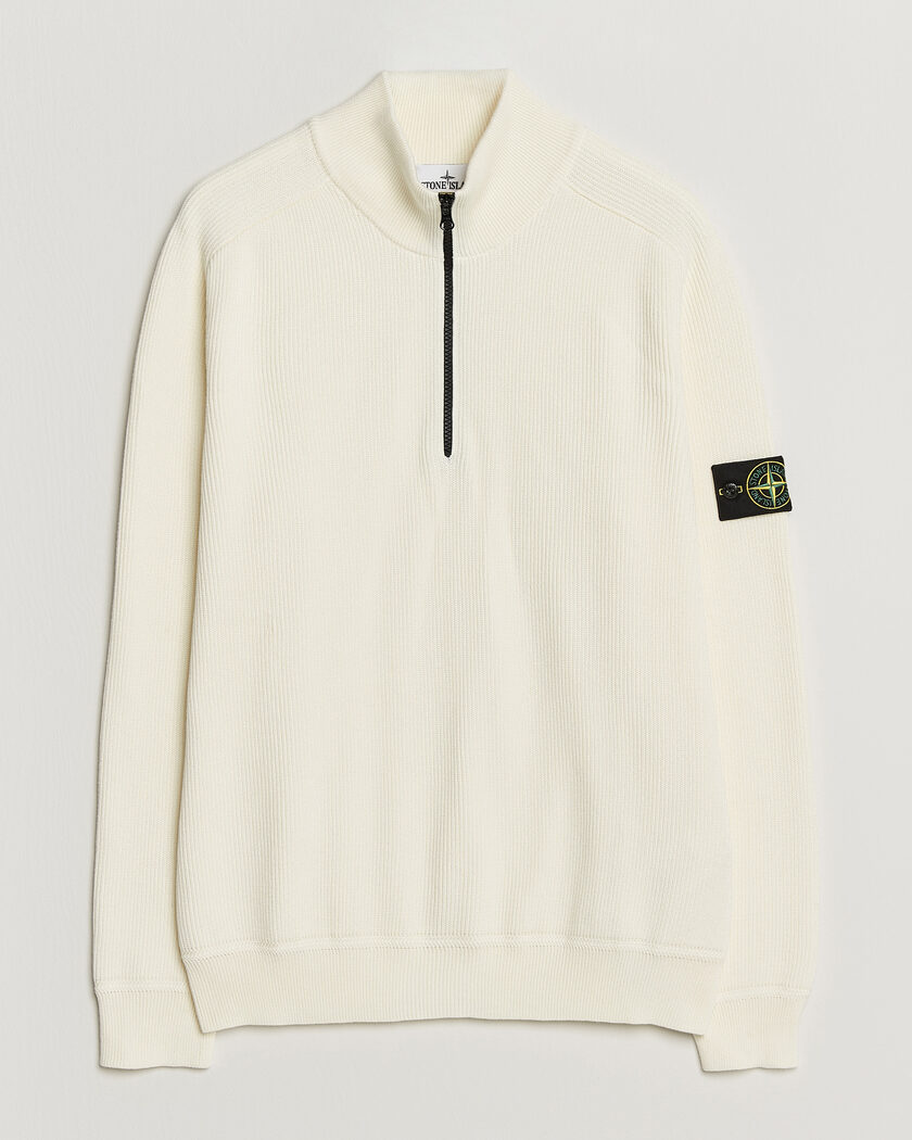 Stone Island Ribbed Soft Organic Cotton Half-Zip Ivory – Wit