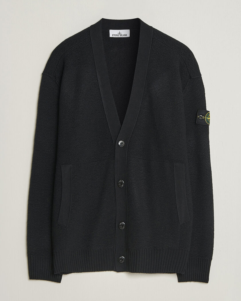 Stone Island Textured Stitch Wool Cardigan Black – Zwart