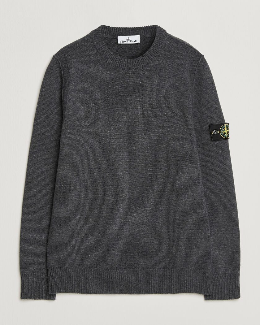 Stone Island Knitted Lambswool Crew Neck Melange Lead – Grijs