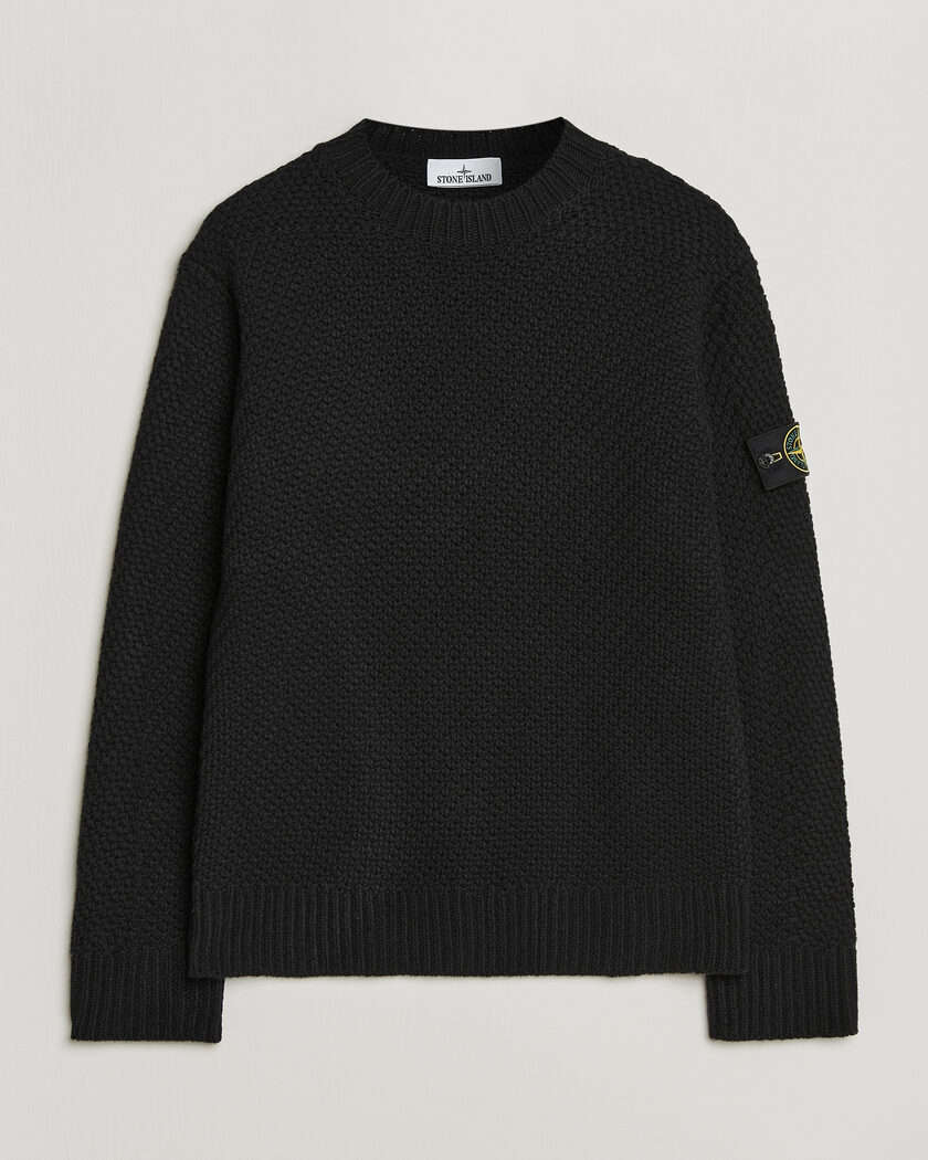 Stone Island Basket Stitch Lambswool Crew Neck Black – Zwart
