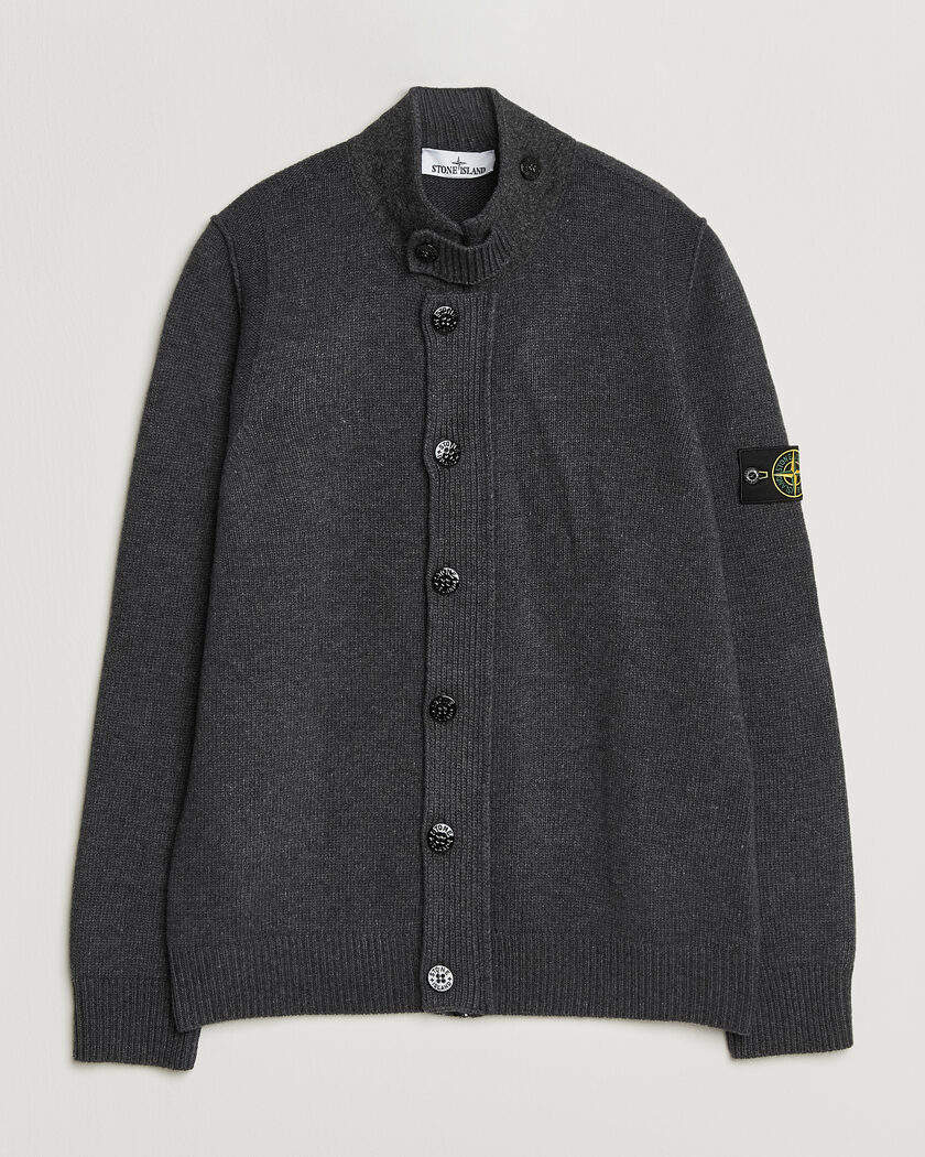  Stone Island Knitted Lambswool Zip Button Cardigan Melange Lead – Grijs