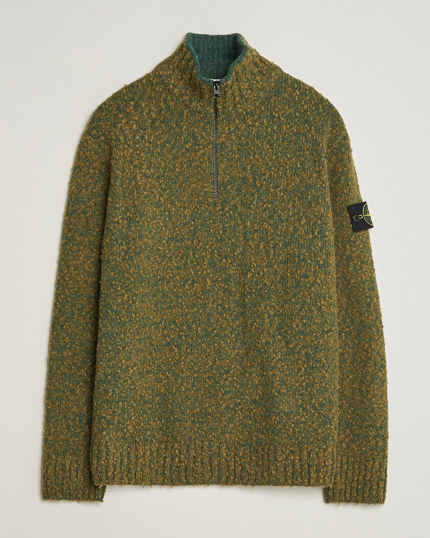 Stone Island Speckled Wool/Nylon Half Zip Dark Green Melange – Groen