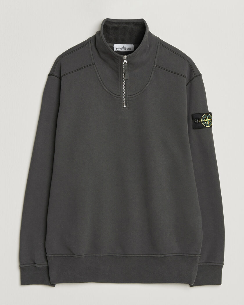 Stone Island Brushed Cotton Fleece Half Zip Lead Grey – Grijs