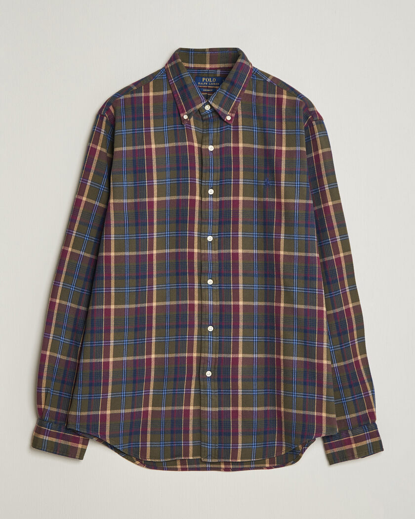 Polo Ralph Lauren Custom Fit Brushed Flannel Shirt Olive Berry – Meerkleurig