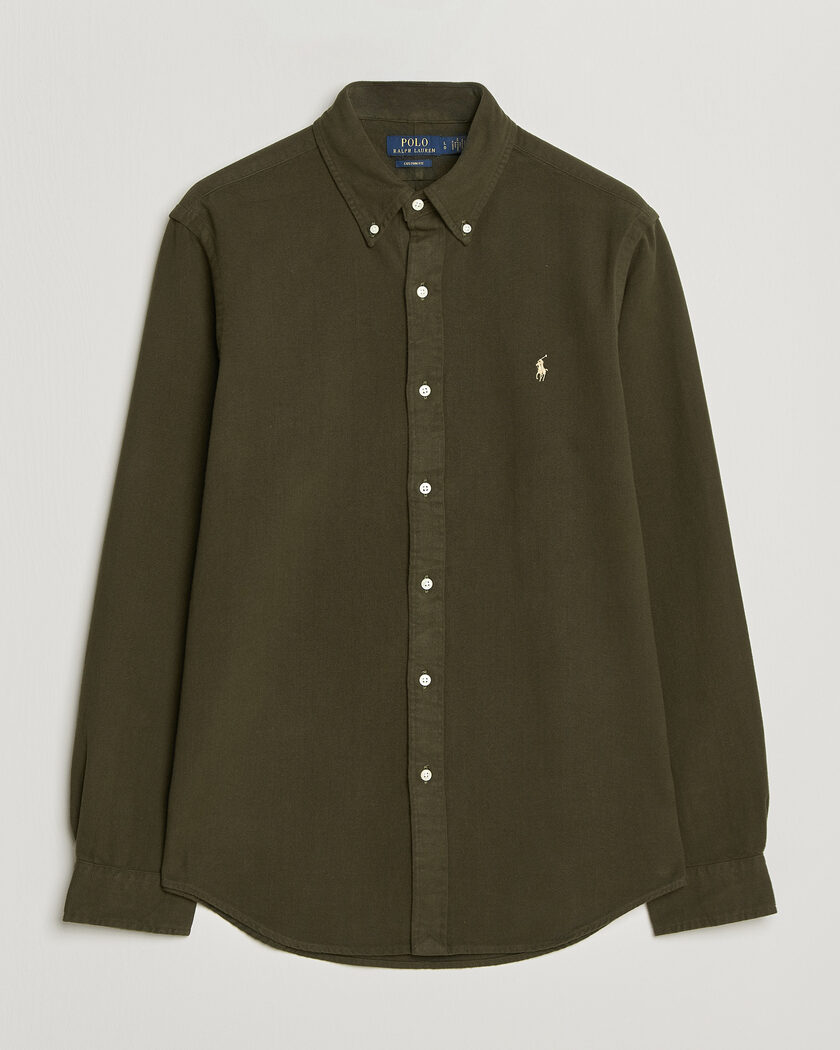 Polo Ralph Lauren Custom Fit Brushed Flannel Shirt Company Olive – Groen