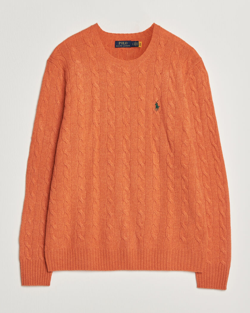 Polo Ralph Lauren Wool/Cashmere Cable Crew Neck Orange Jasper Heather – Oranje