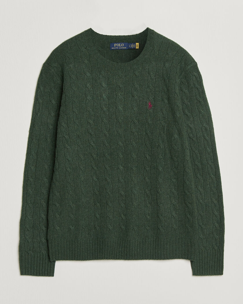 Polo Ralph Lauren Wool/Cashmere Cable Crew Neck Lodgepole Pine Heather – Groen