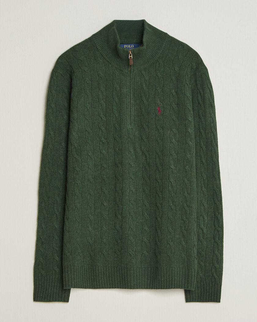 Polo Ralph Lauren Wool/Cashmere Cable Half Zip Lodgepole Pine Heather – Groen