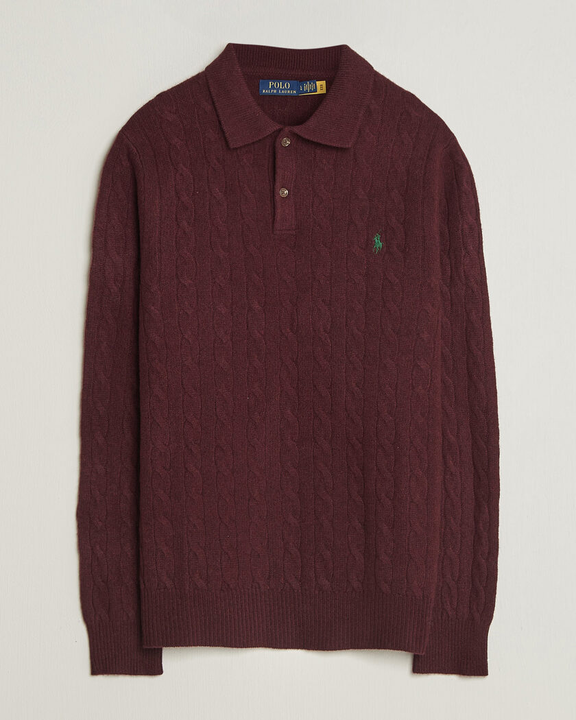 Polo Ralph Lauren Wool/Cashmere Cable Knit Polo Aged Wine Heather – Rood