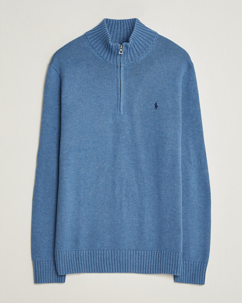 Polo Ralph Lauren Cotton Pullover Half Zip Blue Borage Heather – Blauw