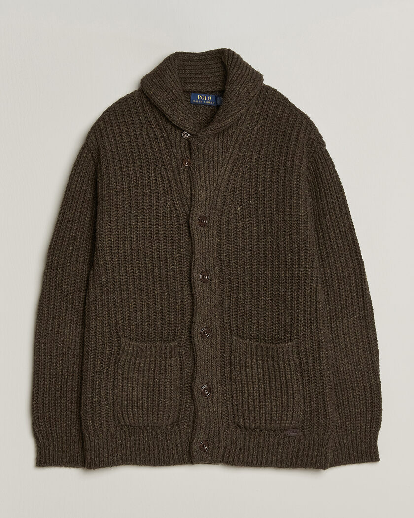  Polo Ralph Lauren Wool Blend Shawl Collar Cardigan Olive Brown Marl – Groen