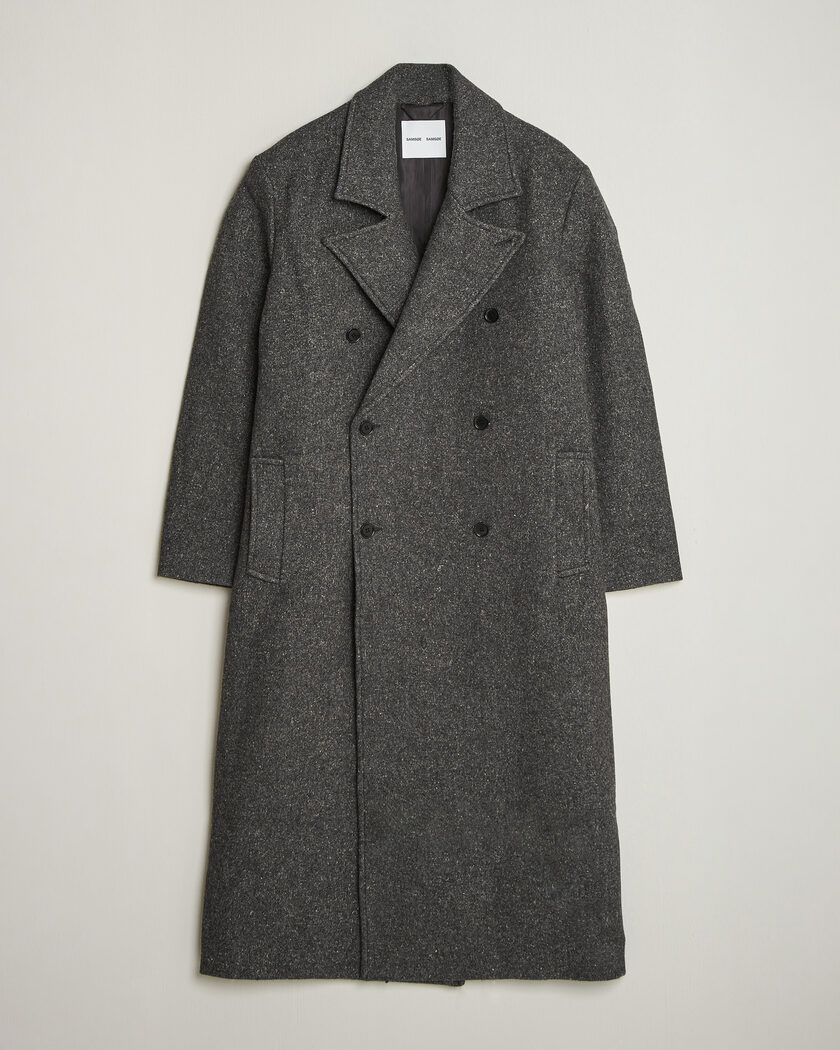 Samsøe Samsøe Vince Wool Double Breasted Coat Dark Grey Melange – Grijs