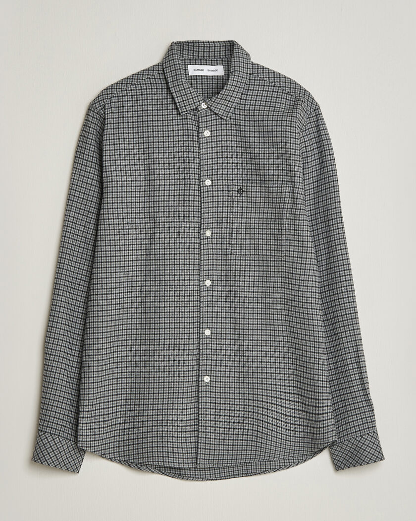 Samsøe Samsøe Liam Brushed Cotton Checked Shirt Grey Melange – Grijs