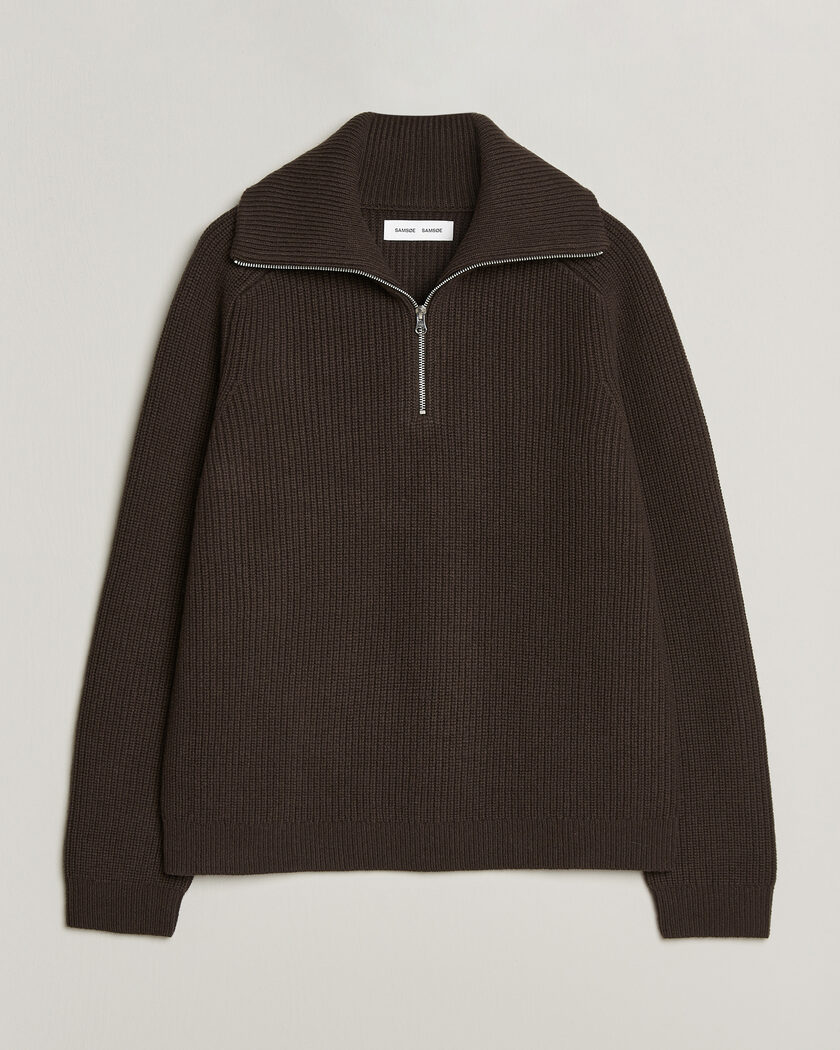 Samsøe Samsøe Rick Wool Heavy Knitted Half Zip Delicioso – Bruin