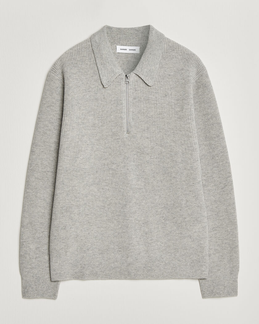 Samsøe Samsøe Isak Knitted Half Zip Polo Grey Melange – Grijs