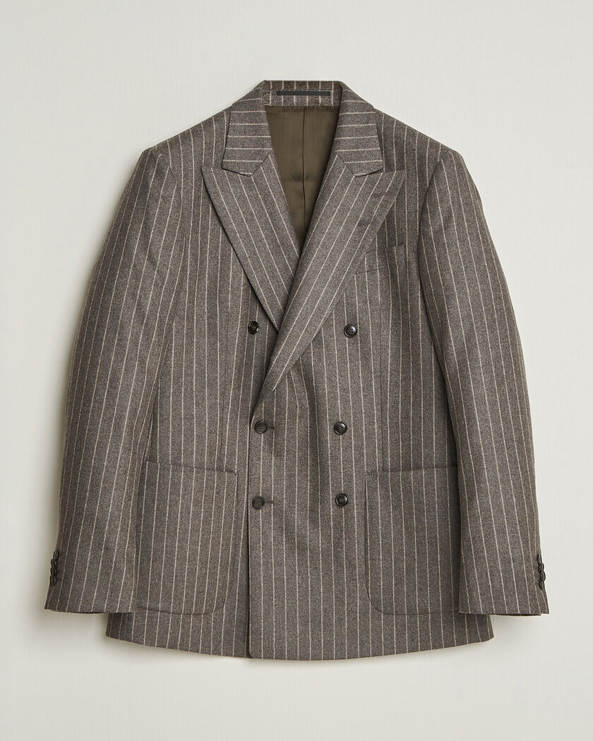 Tiger of Sweden Joachim Wool Double Breasted Pinstriped Blazer Grey Brown – Bruin