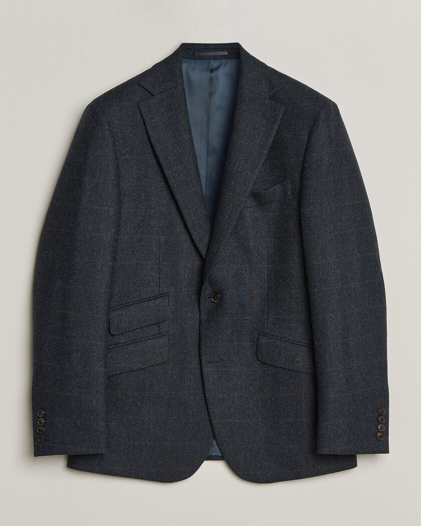Walker Slater Edward Lambswool Windowpane Blazer Navy – Blauw