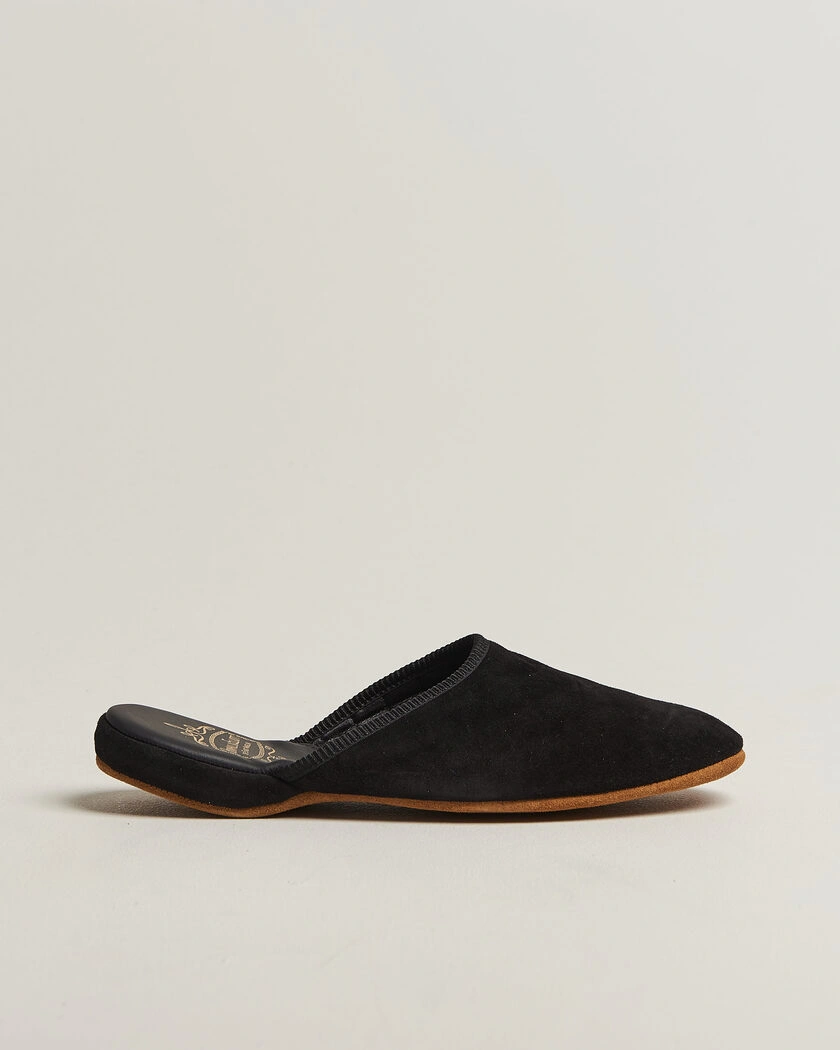 Bowhill & Elliott Mule Slipper Quilt Lining Black Suede – Zwart