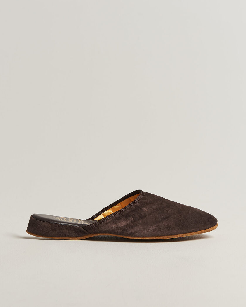 Bowhill & Elliott Mule Slipper Quilt Lining Chocolate Suede – Bruin