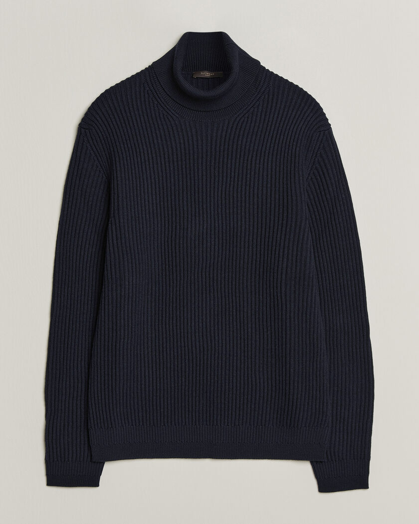 Zanone Fishermans Rib Rollneck Navy – Blauw