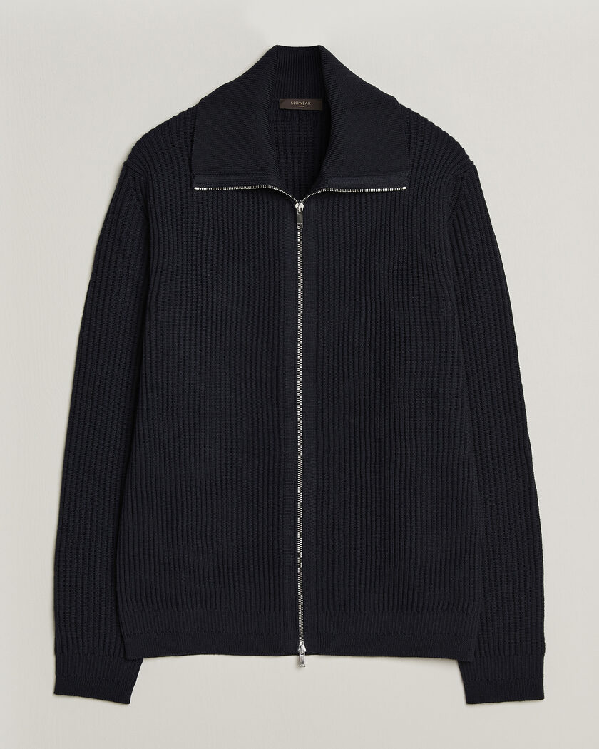 Zanone Fishermans Rib Full Zip Cardigan Navy – Blauw