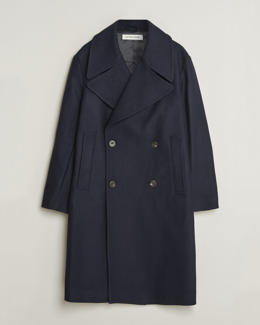 Sunflower Double Breasted Wool Blend Coat Navy – Blauw