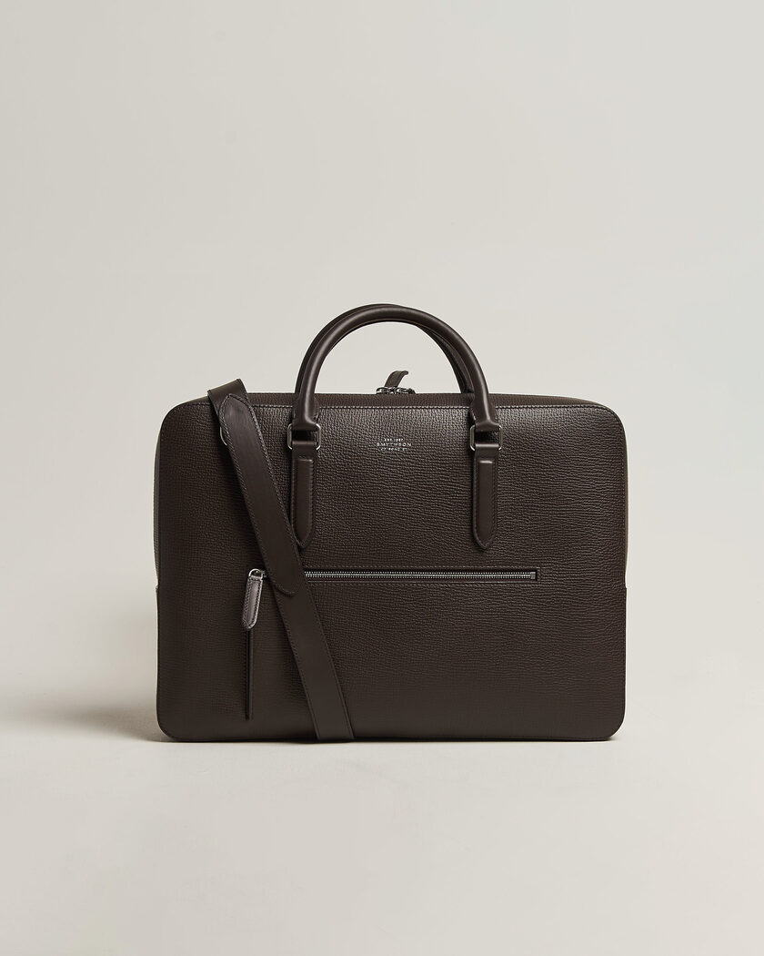 Smythson Ludlow Slim Briefcase With Zip Front Dark Brown – Bruin