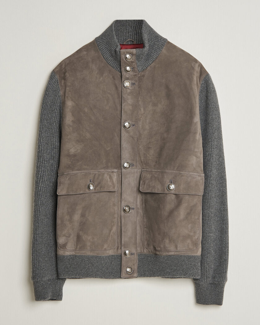 Brunello Cucinelli Cashmere/Suede Down Jacket Grey Melange – Grijs