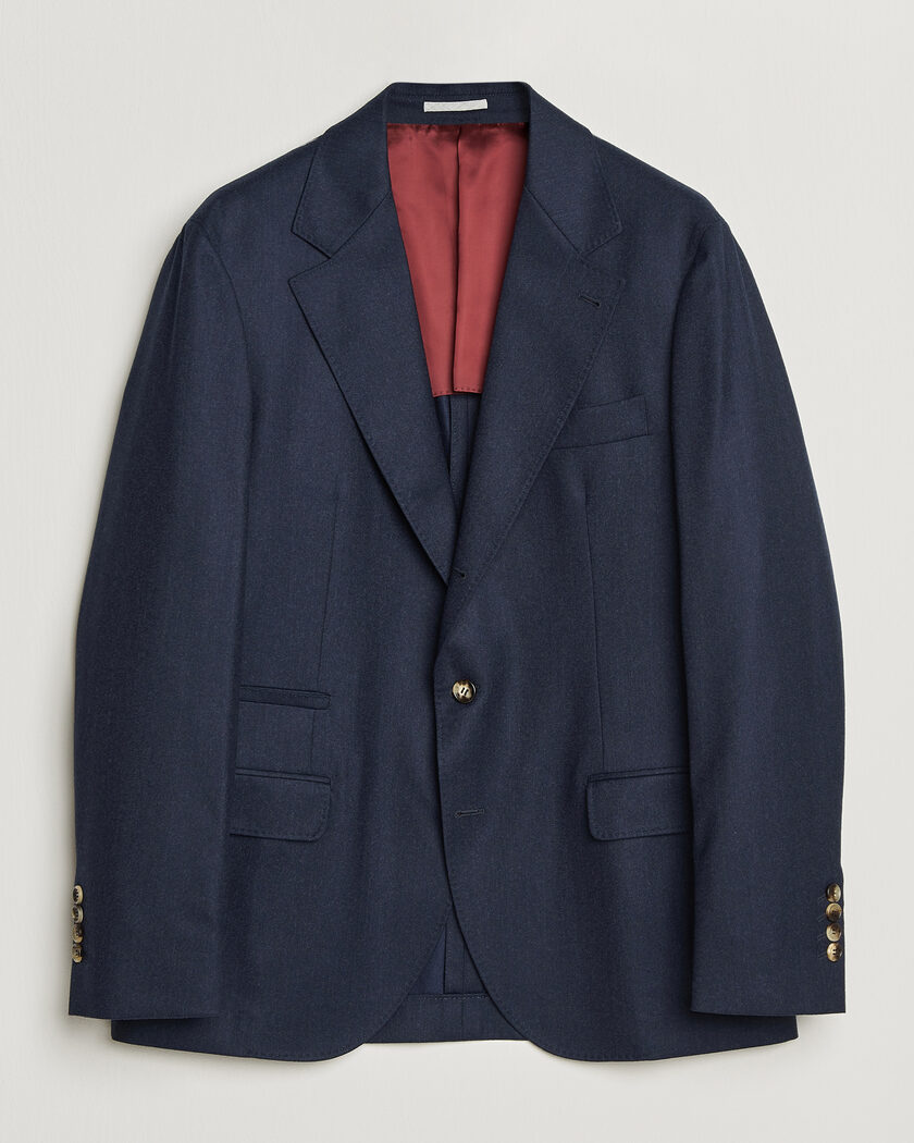 Brunello Cucinelli Wool Flannel Blazzer Navy – Blauw
