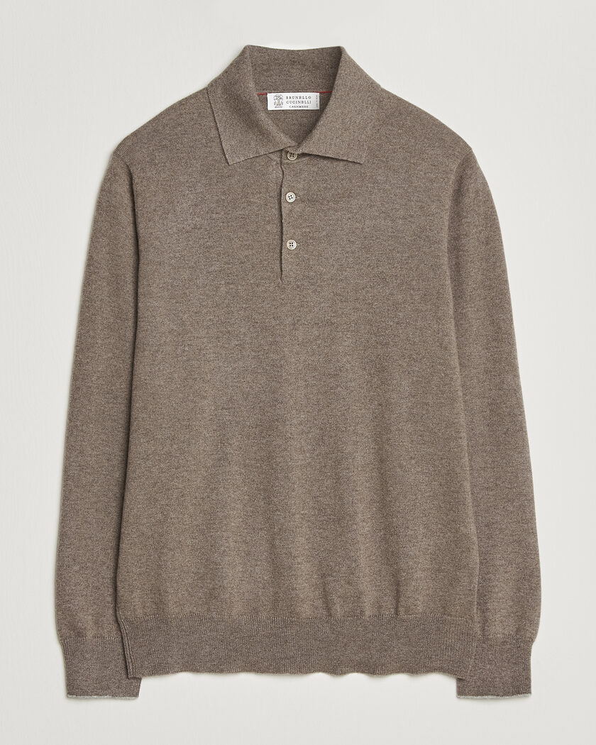 Brunello Cucinelli 2 Ply Cashmere Long Sleeve Polo Brown – Bruin