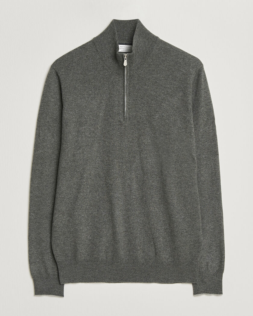Brunello Cucinelli 2 Ply Cashmere Half Zip Forest Green – Groen