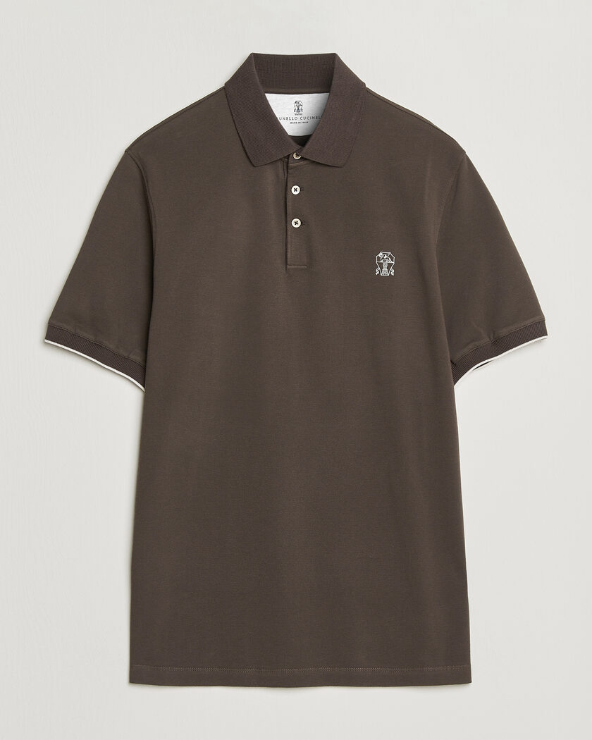 Brunello Cucinelli Short Sleeve Logo Polo Dark Brown – Bruin
