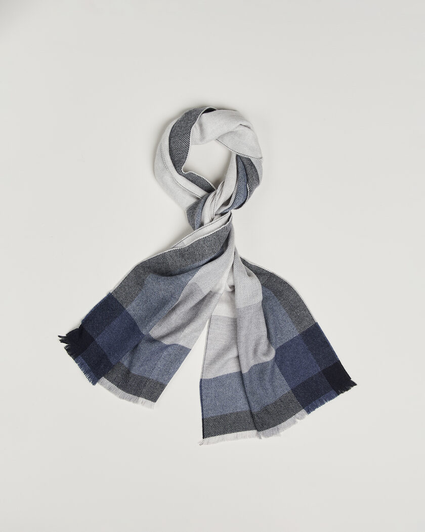 Brunello Cucinelli Wool/Cashmere Check Scarf Grey/Navy – Blauw