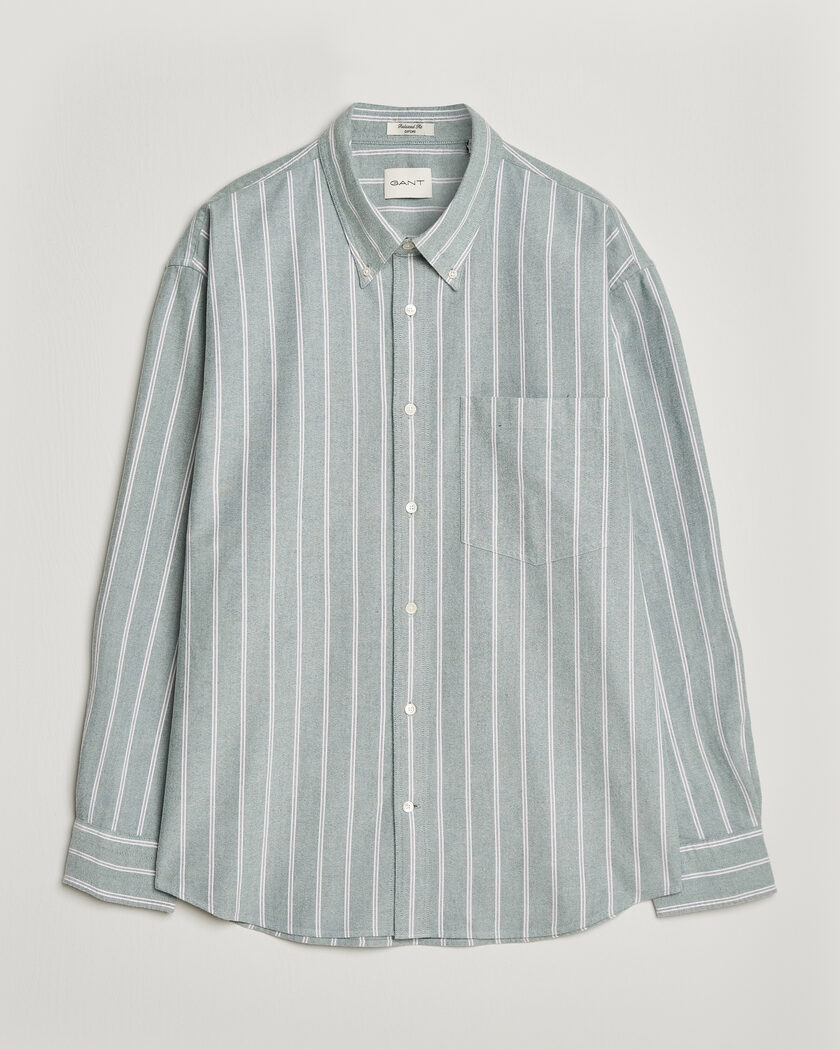 Gant Relaxed Fit Brushed Oxford Striped Shirt Dark Emerald – Groen