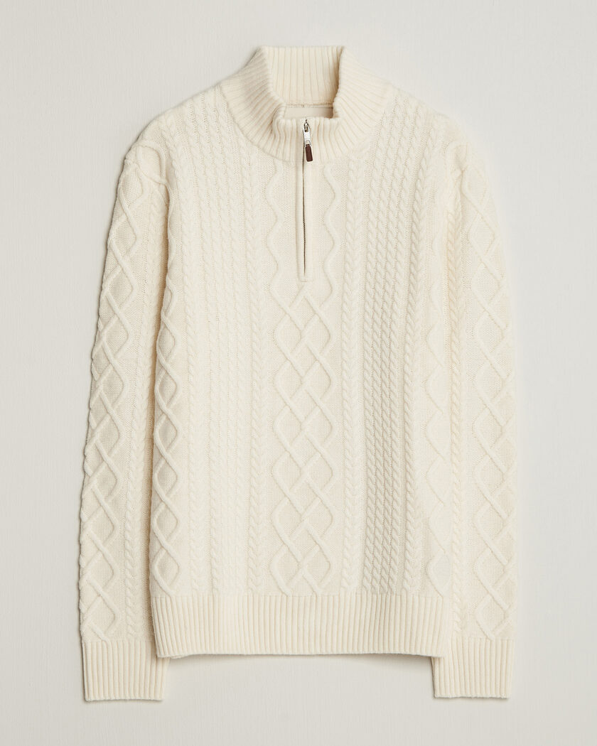 Gant Wool Cable Knitted Half Zip Cream – Wit