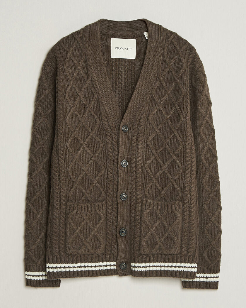 Gant Wool Cable Knitted Cardigan Shadow Brown – Bruin