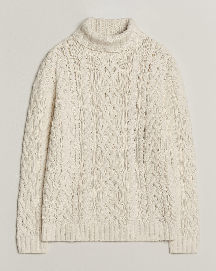 Gant Wool/Cotton Cable Knitted Turtleneck Cream – Wit