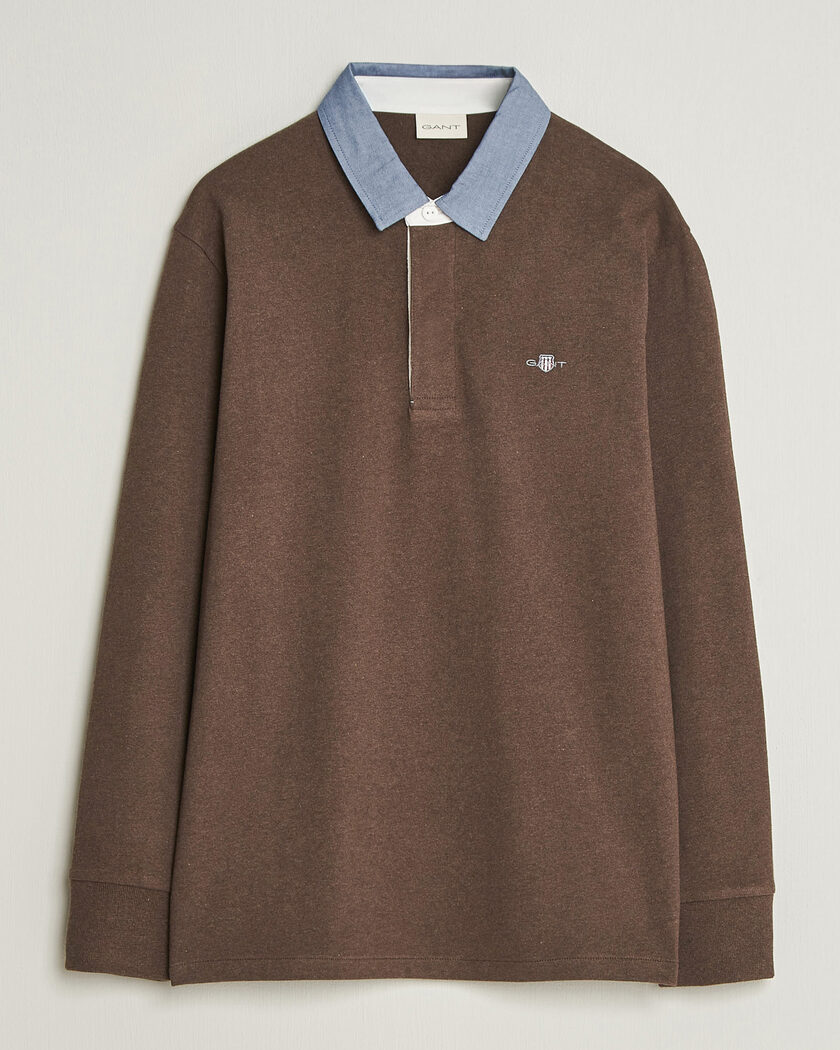 Gant Chambray Solid Heavy Rugger Black Brown Melange – Bruin