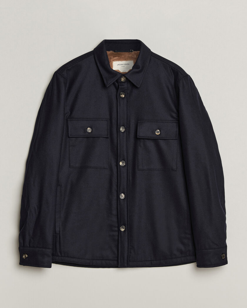 Jacob Cohën Wool Flannel Eco Fur Lined Shirt Jacket Navy – Blauw