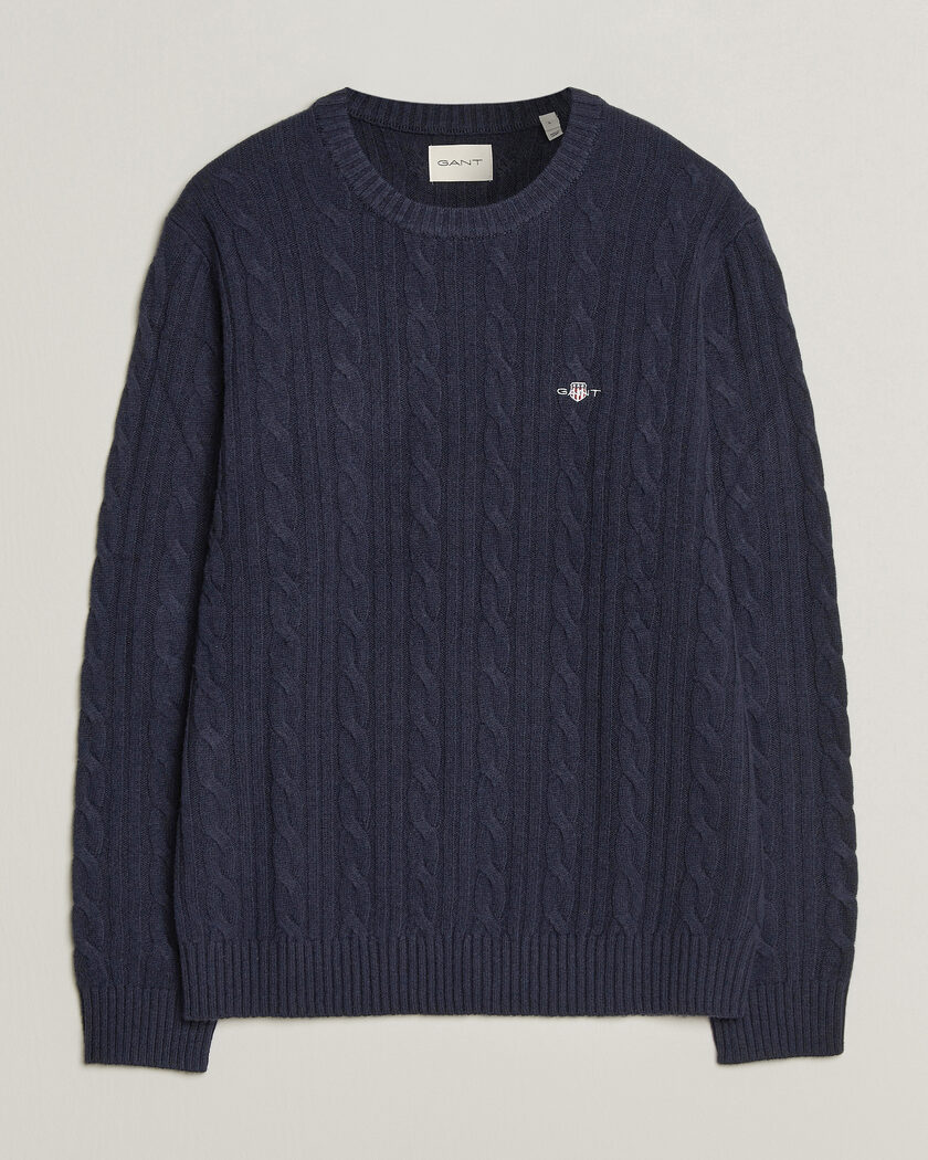 Gant Lambswool Cable Crew Neck Evening Blue – Blauw