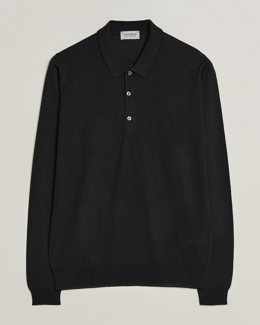 John Smedley Belper Extra Fine Merino Polo Pullover Black – Zwart