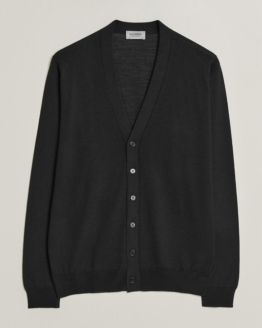John Smedley Bradrick Extra Fine Merino Cardigan Black – Zwart