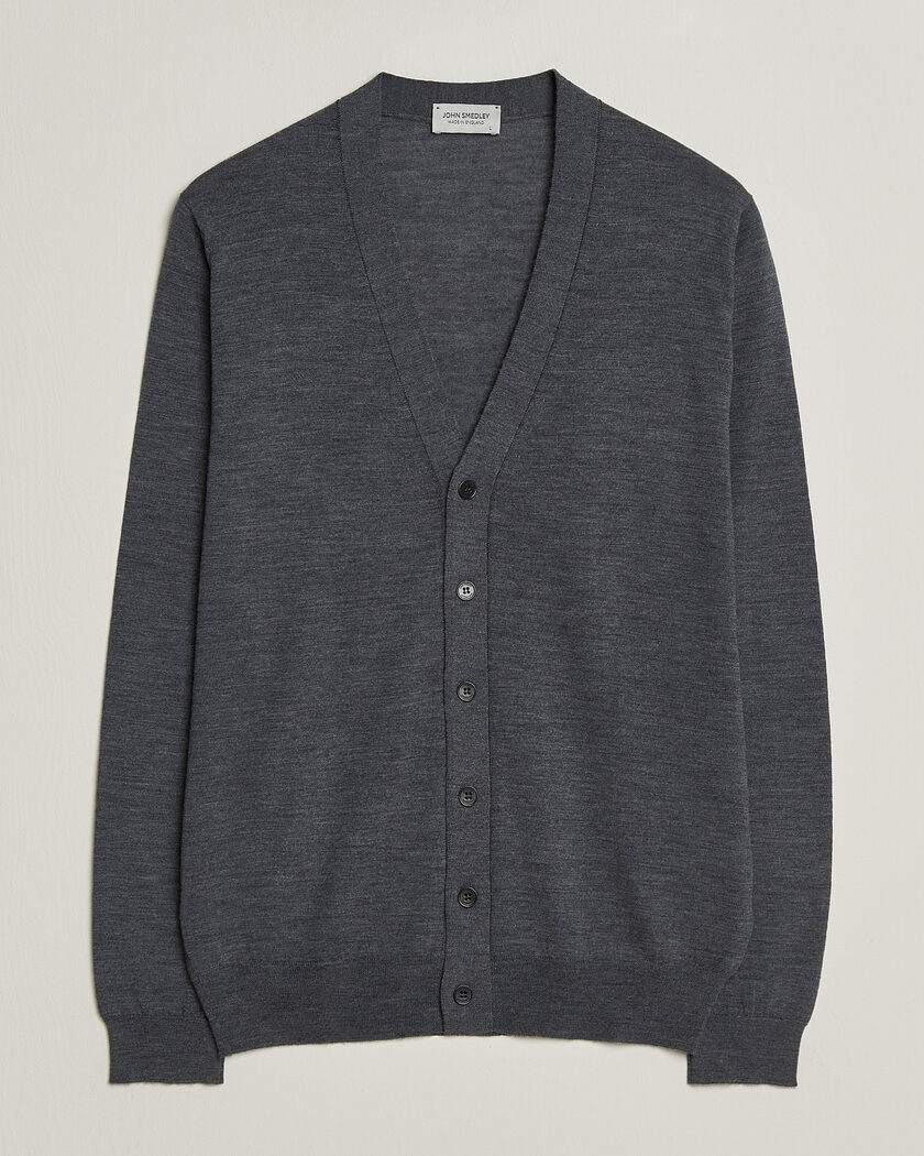 John Smedley Bradrick Extra Fine Merino Cardigan Charcoal – Grijs