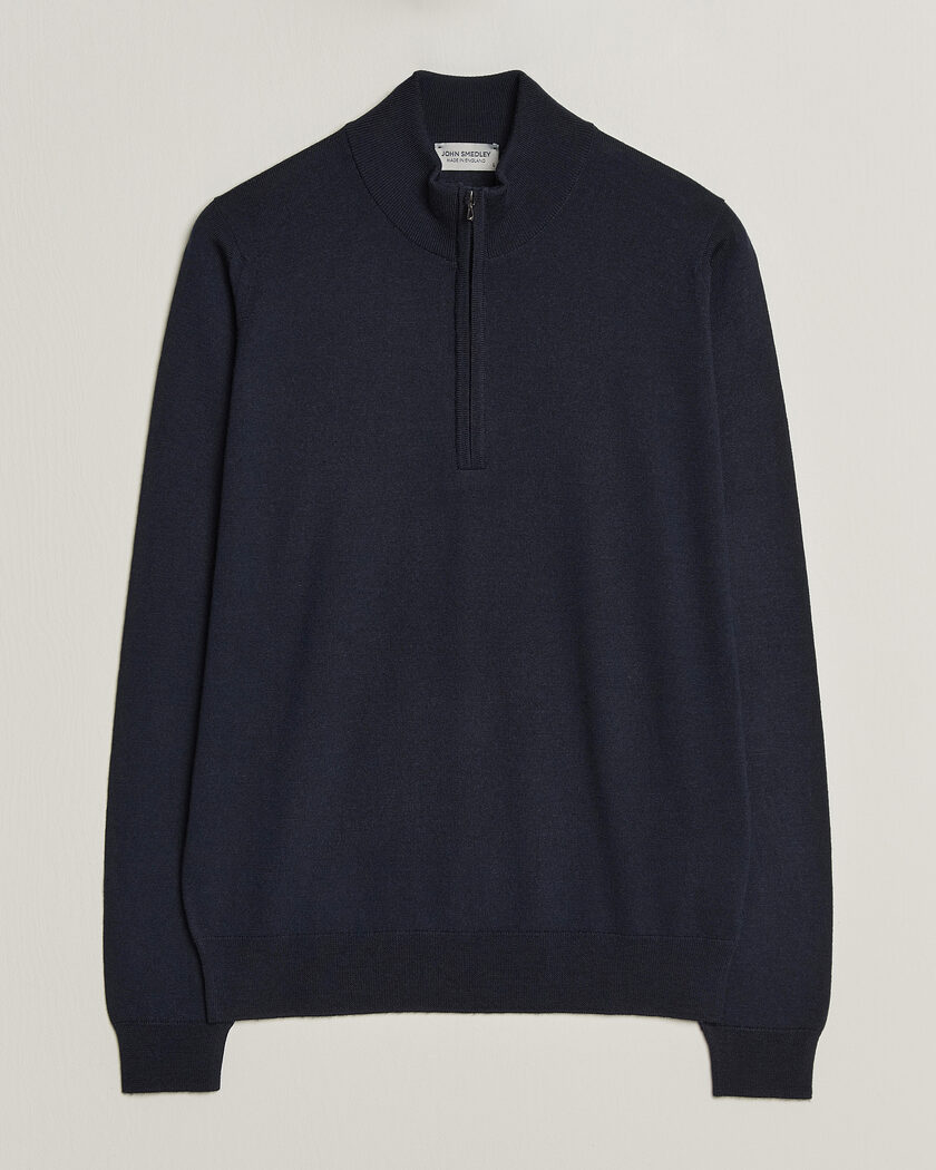 John Smedley Tapton Extra Fine Merino Half Zip Midnight – Blauw