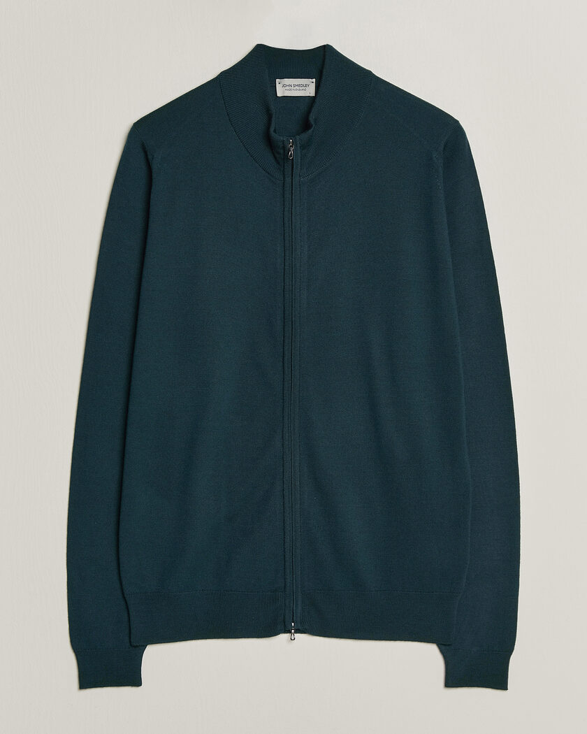 John Smedley Claygate Extra Fine Merino Full Zip Richardson Green – Groen