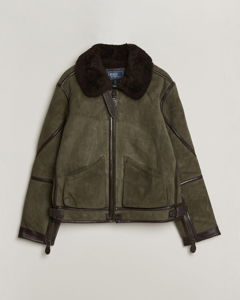 Polo Ralph Lauren Suede Leather Flight Jacket Myrtle Green – Groen