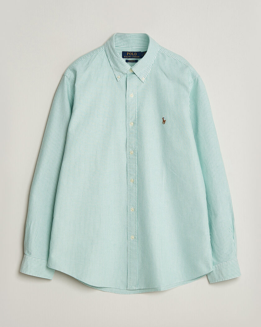 Polo Ralph Lauren Custom Fit Striped Oxford Shirt Scarab Green/White – Groen