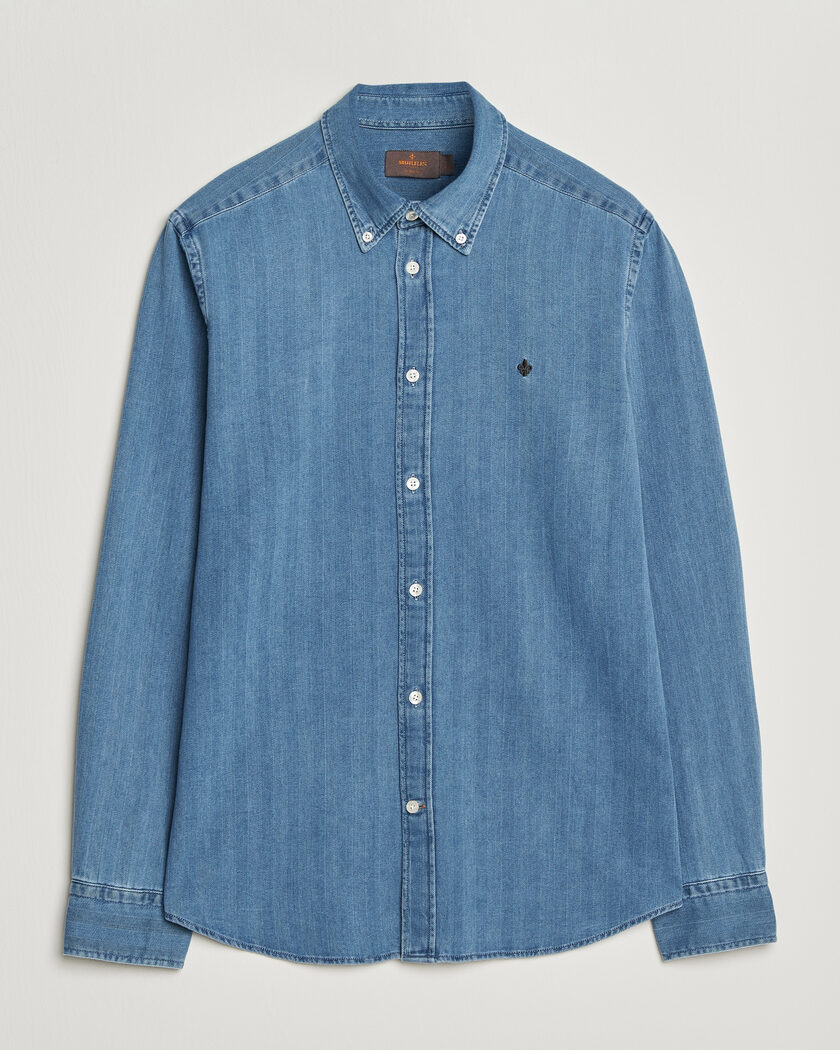 Morris Indigo Herringbone Shirt Light Blue – Blauw